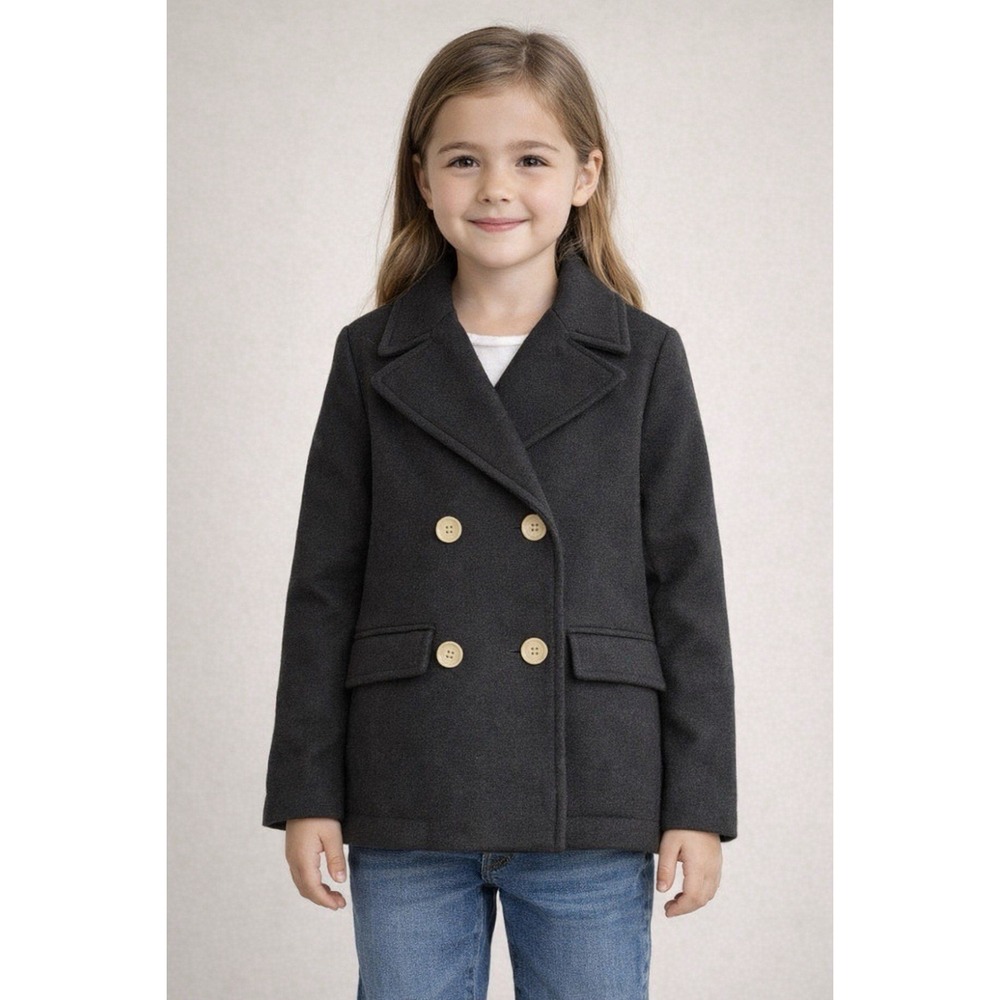 Girls Black Peacoat –Size 6-7(S)–Art Class Double Breasted Faux Wool Winter Coat